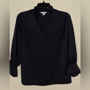 Camila Black V-Neck Ruffle Top 3/4 Sleeves